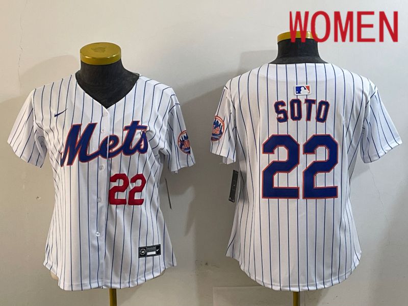 Women New York Mets #22 Soto White Stripe Game 2024 Nike MLB Jersey style 2->women mlb jersey->Women Jersey